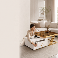 Table basse moderne de luxe en verre et dalle de roche carrée, mobilier de maison, table à thé en pierre frittée avec tiroirs de rangement en acier inoxydable