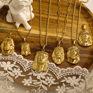 Joias Religiosas Certificadas, Colar com Pingente de Rosto de <span class=keywords><strong>Jesus</strong></span> Cristo em Ouro PVD 18k, Pingente de <span class=keywords><strong>Jesus</strong></span> em Aço Inoxidável 316L para Homens - Product Image 3
