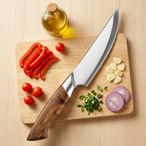 Couteau à steak artisanal, finition polie, multi-usages, manche en résine et bois d'olivier, acier inoxydable, couteau de cuisine et de pêche - Product Image 1