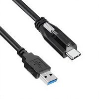 Kabel USB 3.1 Tipe-C ke USB 3.0 Male Sudut Kanan 90 Derajat, Pengisian Cepat 3A, Selubung PVC Kepang, Pengunci Sekrup untuk Kamera Komputer