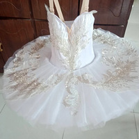 Robe de danse de ballet à col en V avec strass DIY, jupe tutu en dentelle de haute qualité, robe de princesse, costume de spectacle pour enfants