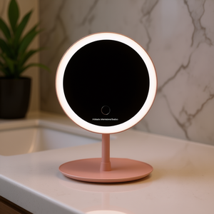 Miroir de maquillage LED rond Myrva avec support de bureau éclairé pour application de produits de beauté - Product Image 2