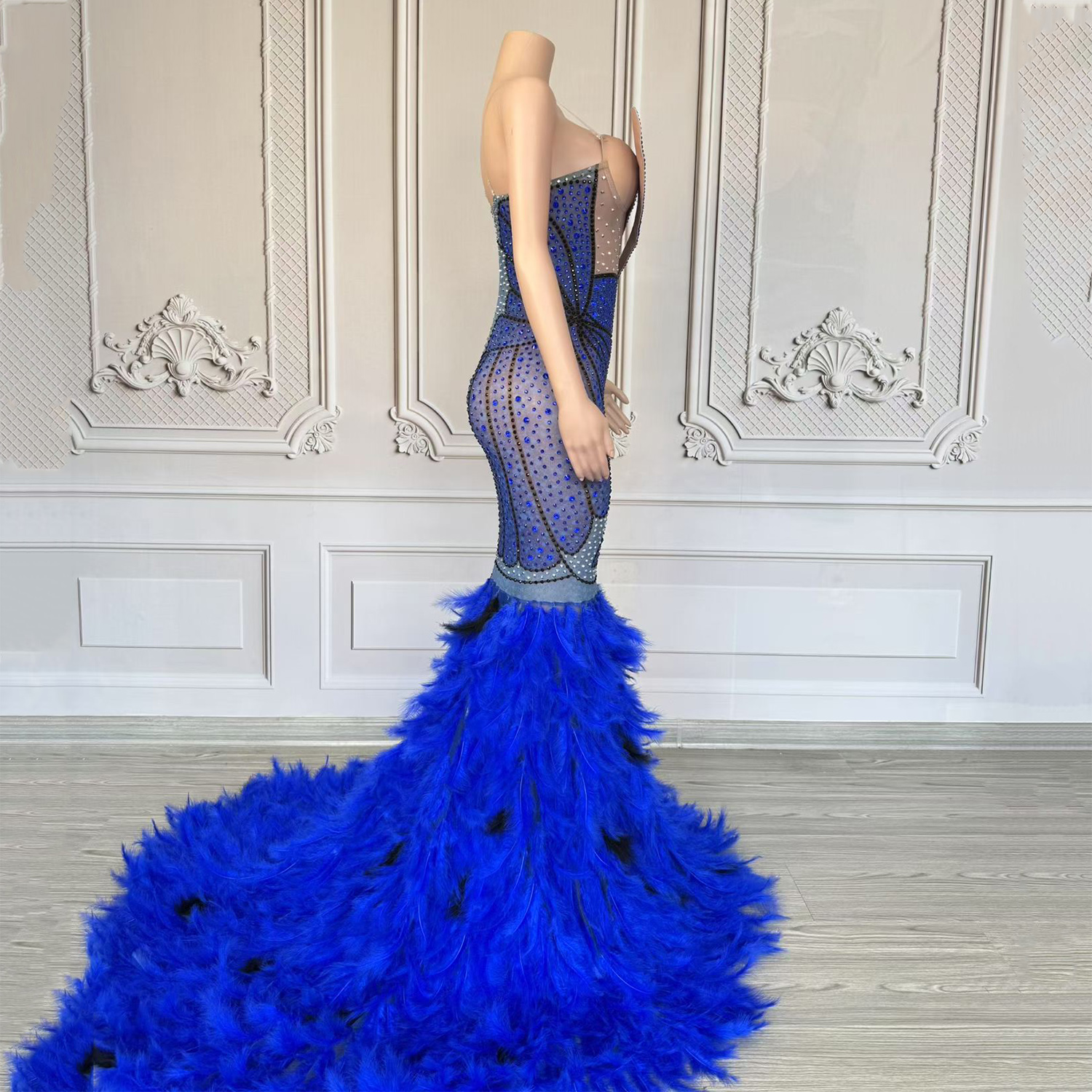 Diamond Butterfly dress Blue Feathers Big Hem Luxury Prom Party Dress  Sparkly Rhinestones Dresses for Birthday Photoshoot| Alibaba.com