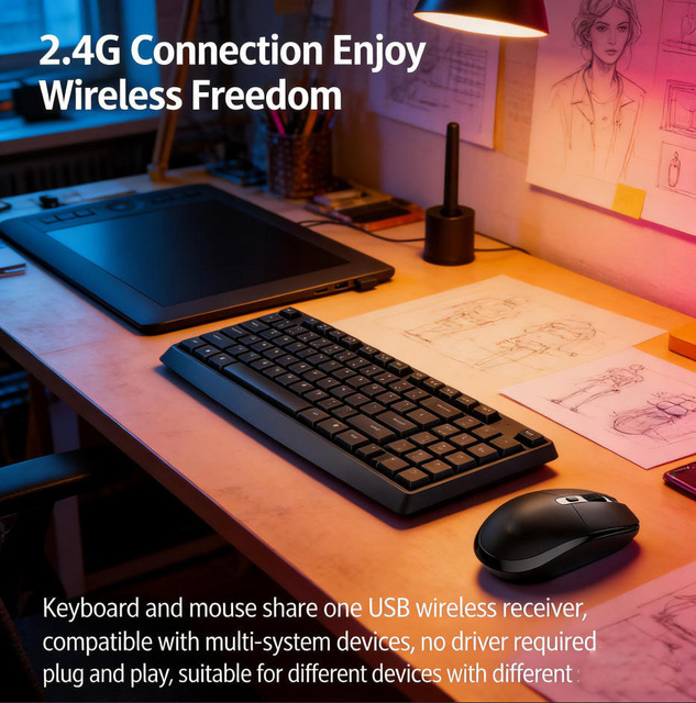Hot CS10L Wireless Keyboard Mouse Kit 104 Keys Full Size Silent Buttons 1600DPI Optical Ergonomic Mouse for Desktop PC Computer