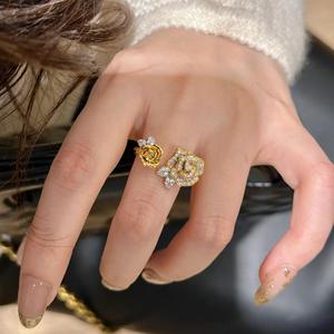 Bague double rose pour femme en argent sterling S925, style vintage antique, incrustation de diamants complets, forme de diamant taillé, accessoire de luxe polyvalent - Product Image 4