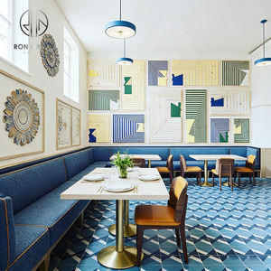 Ensemble table et chaises <span class=keywords><strong>de</strong></span> restaurant/boutique <span class=keywords><strong>de</strong></span> thé, table minimaliste carrée en pierre, canapé rembourré en velours - Product Image 4