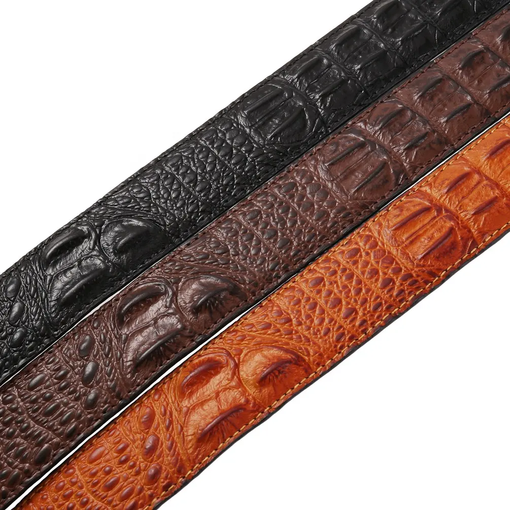 Cinturones de piel de vaca con textura de cocodrilo para hombre, venta al por mayor, sin hebilla