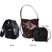 Sac seau en cuir vintage plissé avec cordon de serrage, grande capacité, décontracté, pour femme, en stock, marque privée