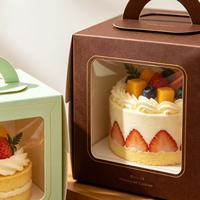 Boîte d'emballage pour gâteaux en papier biodégradable jetable personnalisée en gros avec fenêtre transparente et poignée robuste pour boulangerie