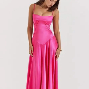 Style européen et américain Spaghetti Strap femmes Maxi <span class=keywords><strong>robe</strong></span> <span class=keywords><strong>de</strong></span> <span class=keywords><strong>soirée</strong></span> Satin Fuchsia Sexy dos nu fête <span class=keywords><strong>robe</strong></span> moulante - Product Image 1