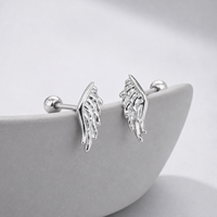 Muweike Boucles d'oreilles minimalistes en argent sterling 925 vermeil, design plume, ailes d'ange, pour femmes, bijoux fins