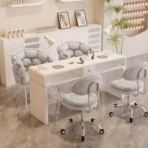 Table de manucure moderne blanche en promotion avec éclairage LED et aspirateur de poussière, ensemble table et chaise de manucure individuelle, table à ongles - Product Image 2