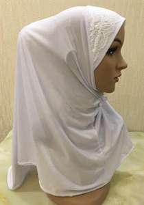 Hiyab instantáneo de venta directa de fábrica para mujer con encaje de cristal de lino Hid árabe pañuelo para la cabeza hiyab instantáneo con gorro musulmán - Product Image 5