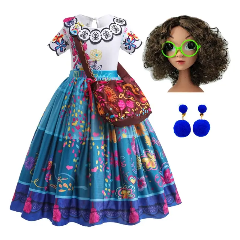 top selling products 2023 Cosplay Costume Princess Dresses Mirabel Madrigal Costume For Kids With Wig Glasses EarringsMIHC-001