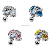 Vente chaude argent plaqué bleu opale et cristal clair mode Piercing corps bijoux cerise forme oreille goujons