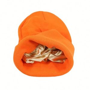Bonnet en tricot doublé satiné, bonnet à revers, bonnet d'hiver chaud uni pour hommes et femmes, bonnet de ski, bonnet à revers, logo personnalisé - Product Image 3