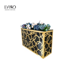 Mesa Rectangular Negra con Marco Dorado Completo, Patrón de Anillo Dorado, para Banquetes de Boda, Barra de Vidrio - Product Image 5