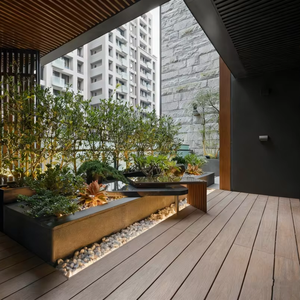 Gỗ nhựa sân thượng tầng Composite decking anh Patio giá rẻ blackdecking ngoài trời thân thiện với môi chống UV ép đùn <span class=keywords><strong>WPC</strong></span> không thấm nước - Product Image 1