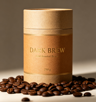 Tube en papier kraft mat écologique, conteneur personnalisé avec logo doré, boîte cylindrique de luxe pour l'emballage de café en grains entiers pour la vente au détail
