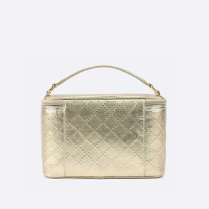 Two-Piece Quilted <b>Makeup</b> Bag <b>Case</b> Set with Gold-Tone Zippers for Women Travel Cosmetic and Beauty Storage Organized Storage - Product Image 5