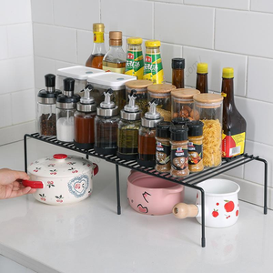 Wholesale LMK260 Retractable Wrought Iron <b>Kitchen</b> Cabinet Dish Utensils Drain Storage Rack Home Condiment Shelf - Product Image 3