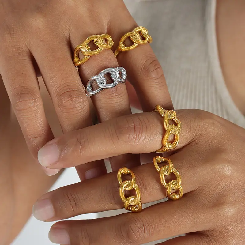 großhandel modisch 18k gold plattiert defektfrei Ring Kette Form offen Gold Finger verstellbarer Ring für Damen Mädchen Schmuck