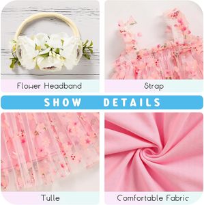 Vestito Tutu per Bambina Senza Maniche con Stampa Floreale Abito in Tulle da Principessa per Bambine con Fascia per Capelli 95% Cotone 5% - Product Image 5