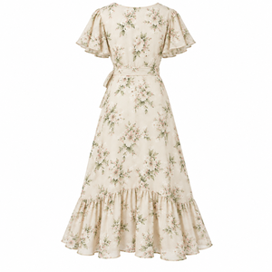 Vestido Maxi de Viscosa con Estampado Floral, Vestido Informal Cruzado con Cuello en V, Manga con Volantes, Corte en A y Dobladillo Asimétrico - Product Image 2