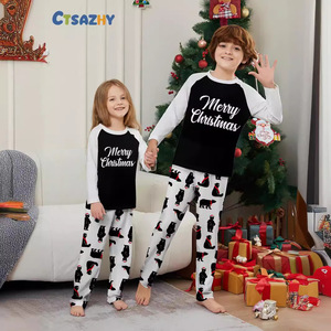 Conjunto de Pijamas de Poliéster para o Natal com Estampa de Urso Polar Preto e Branco, Estilo Europeu e Americano, Para Pais e Filhos - Product Image 2