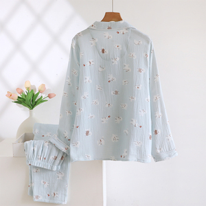 Ensemble de pyjama long pour femme, motif dessin animé mignon, taille élastique, vêtements d'intérieur respirants pour l'été et l'hiver, vente en gros - Product Image 2