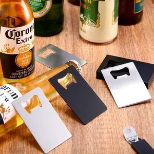 Özel ucuz promosyon hediyeler anahtarlık lazer logosu Metal paslanmaz çelik kredi kartı bira şişe açacağı