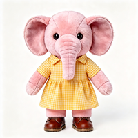 Peluche Éléphant Kawaii avec Robe Jaune à Revers et Chaussures en Cuir – Doux Animal en Peluche Mignon et Adorable