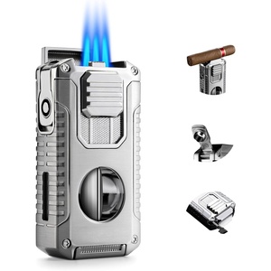 Nouveau briquet torche 5-en-1 avec coupe-cigare et coupe-cigarette, triple flamme coupe-vent, accessoires pour fumeurs, cadeau - Product Image 1