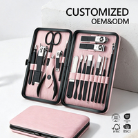 Kit de Manucure Professionnel Personnalisé 18 Pièces en Gros – Trousse de Soins des Ongles et Pédicure en Acier Inoxydable pour Femme