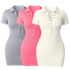 Mini vestido Sexy de manga corta con abertura, vestidos elegantes a la moda con cuello en V acanalados para mujer, vestidos bonitos de verano de Color sólido 2025 - Product Image 6