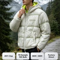 Blouson matelassé à capuche personnalisé pour homme, style streetwear, effet vieilli, délavé à l'acide, doublure contrastante, ourlet à cordon, manteau d'hiver décontracté et doux, OEM