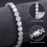 Cadena y Pulsera de Tenis de Moissanita con Efecto Gelo Agrietado, Plata S925, 3mm, Color D, Grado VVS1, Estilo Hip Hop, En Stock para Uso Diario