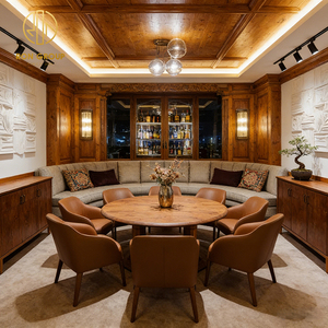 Tavolo Vintage in Legno Massello di Alta Qualità e Sedia in Pelle, Divano a U Imbottito, Arredamento per Caffè, Hotel e Ristoranti - Product Image 4