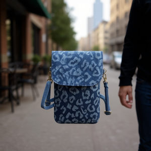 Sac de téléphone en jean imprimé léopard 19x2x12cm pour téléphone portable - Product Image 3