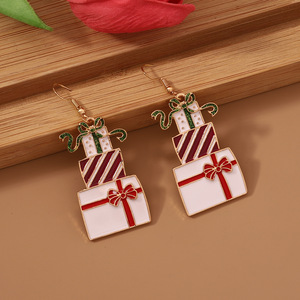 Pendientes colgantes de aleación con esmalte chapado en oro para mujer, joyería de moda linda, 6.2cm, caja de regalo de Navidad - Product Image 5