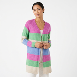 <b>Women</b> Winter Casual Contrast Color Block <b>Cardigan</b> Open Front Knit Coat Long Sleeve Jumper Top <b>with</b> <b>Pockets</b> - Product Image 1