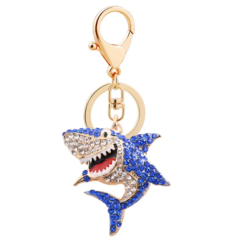 Wholesale Ocean Theme Colorful Novelty Shark Metal Keychains Charms For Bags Key Chain