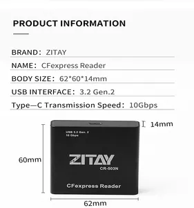 ZITAY CFast pembaca kartu USB 3.1 Gen2, adaptor kartu memori 2.0 Gen2 USB C CFast cocok untuk ZCAM XRED Komodo URSA XC15