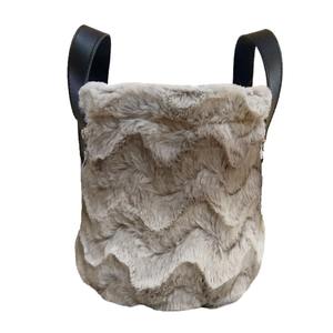 Panier rond en polaire marron avec poignées, 1 pièce, D24xH24cm - Product Image 1