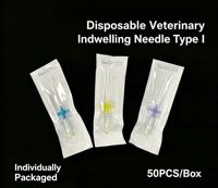 Cannule IV vétérinaire jetable 22G-26G anti-fuite stérile certifiée CE pour la transfusion de liquides en chirurgie d'urgence chez le chien/le chat