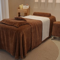 Housse de lit de salon en velours épais orange, ensemble de 4 pièces, jupe de table de massage spa, housse de repose-tête pour tables de massage