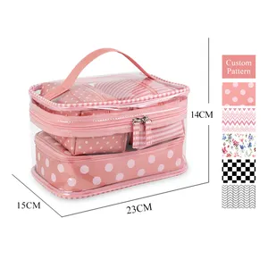 Custom Ciffnoo Pink NO.10174-SET Dots Print Multi-functional Classification Storage Travel Cosmetic Bags Set