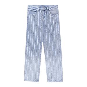 Pantalones Vaqueros Anchos de Mezclilla para Hombre, Jeans de Pierna Ancha Azul Claro con Detalles Verticales para Moda Casual Urbana - Product Image 1