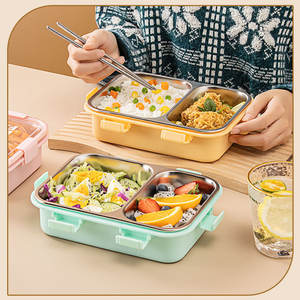 Lonchera de acero inoxidable Bear Family, cuadrada, hermética, de doble capa, con función de autocalentamiento, tipo bento, para estudiantes. - Product Image 3