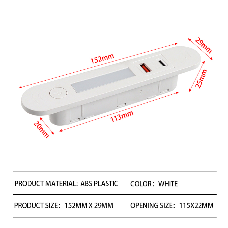 Blanc, 1 USB A + 1 USB C + 1 Interrupteur + Lumière